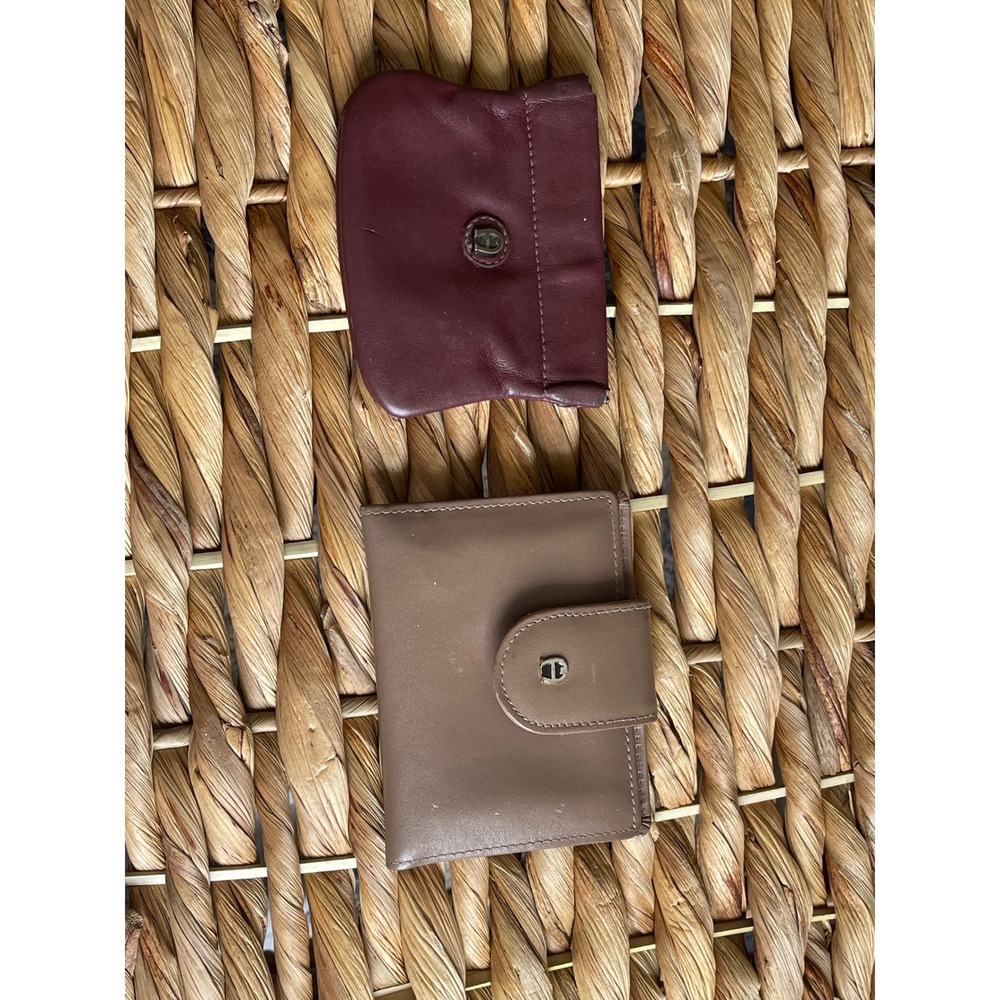 Etienne Aigner Vintage Leather Wallet and Squeeze Coin Purse Bundle Taupe Red